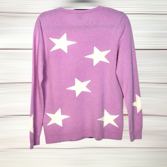 Talbots Cashmere Crewneck Sweater Star Print Lilac Soft Luxury size S Excellent - Picture 4 of 9